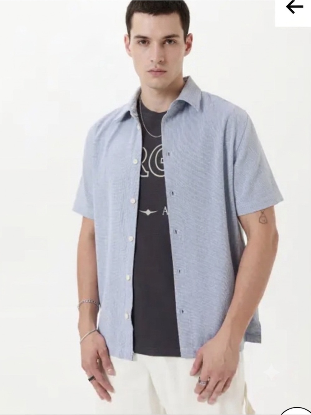 Zara Light Blue Short-Sleeve Button-Down Shirt